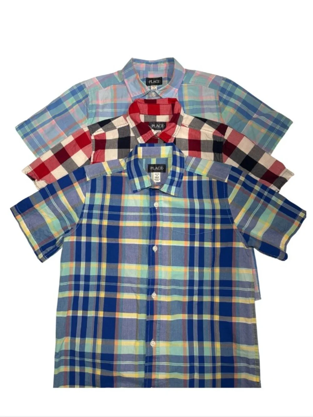 Three The Children's Place Boys Short Sleeve Button Up Dress Shirts Size L 10/12